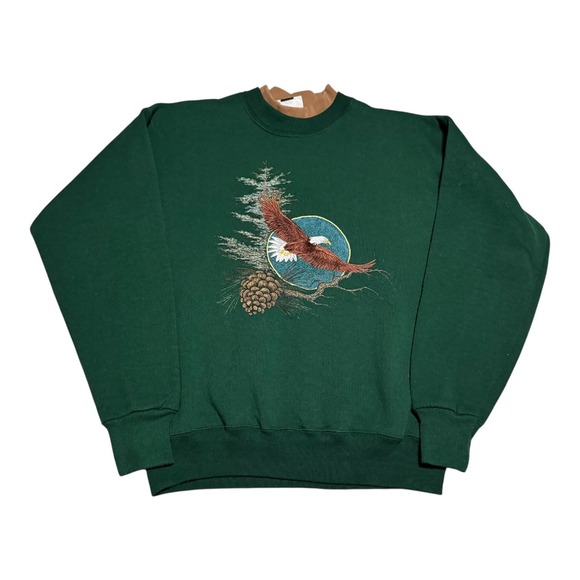 Vintage 90s Lee Embroidered Bald Eagle Nature Green/Brown Sweatshirt Women's M - Picture 1 of 8